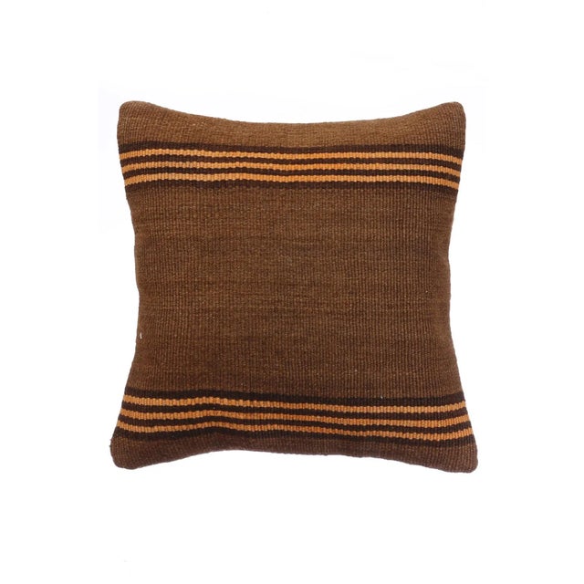 Brown & Orange Striped Kilim Pillow For Sale - Image 4 of 4