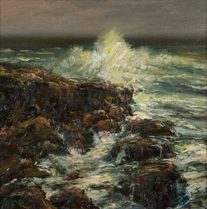 Cascais by Sparky LeBold | Oil on canvas of crashing waves on rocky coastline