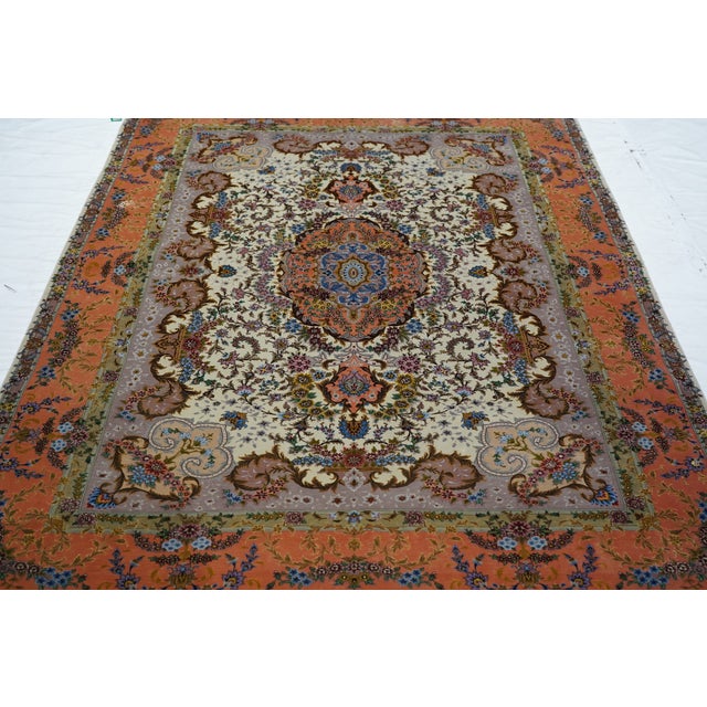 Textile Late 20th Century Extremely Fine Persian Tabriz 70 Raj. Wool and Silk With a Silk Foundation Rug 5'3'' X 7'7'' For Sale - Image 7 of 10