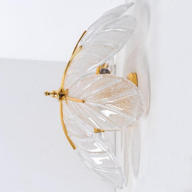 Murano Glass and Brass Eight Leaves Chandelier, 1960s For Sale - Image 10 of 12