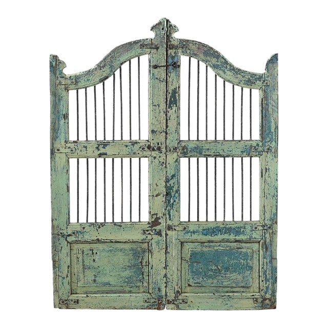 Vintage Indian Painted Teakwood Garden Gate or “Dog Door” For Sale