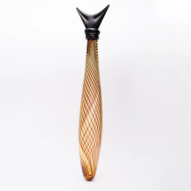 Elongated Murano Fish Sculpture in Reticello Glass, 1950 For Sale - Image 9 of 11