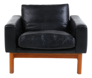 Mid-Century Leather and Oak Lounge Chair by Poul M. Volther, 1969