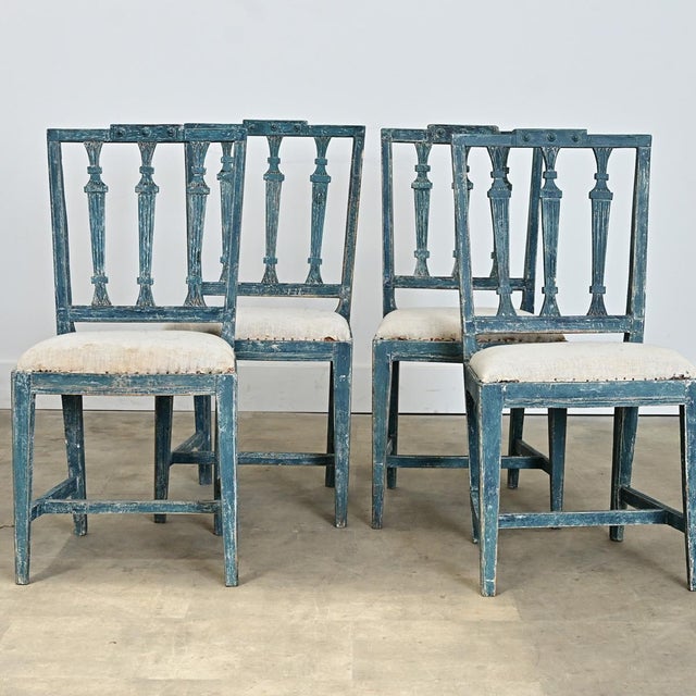 Swedish set of four dining/side chairs from circa 1790, in classic Gustavian taste for elegant proportions and timeless...