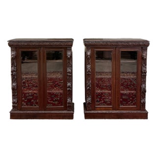Antique French Pair of Renaissance Carved Bookcases Display Cabinets Oak c.1900 For Sale