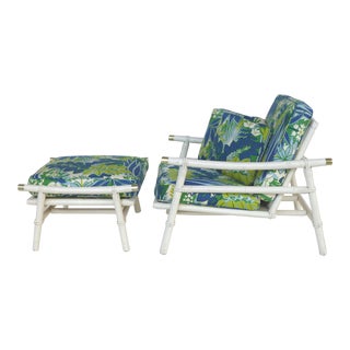 John Risner Ficks Reed Rattan Lounge Chair & Ottoman - Set of 2 For Sale