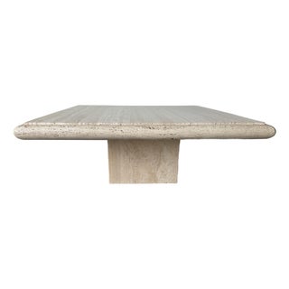 1980s Italian Postmodern Bullnose Beige Travertine Square Coffee Table by Stone International For Sale