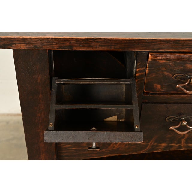 Wood Stickley Brothers Style Antique Mission Oak Arts & Crafts Desk or Library Table, Circa 1910 For Sale - Image 7 of 18