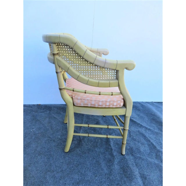 Wood Mid 20th Century Regency Faux Bamboo Yellow Chair For Sale - Image 7 of 8