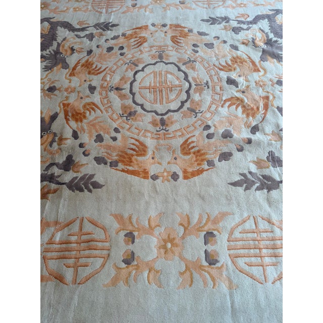 Cream Early 20th-Century Chinese Mongolian Dragon Rug with Shou Medallion, Handmade For Sale - Image 8 of 17