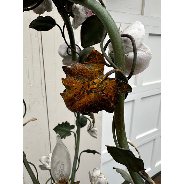 American Vintage Floral and Metal Single Bulb Hanging Fixture For Sale - Image 3 of 10