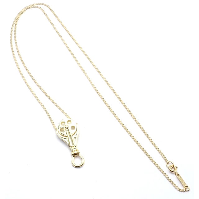 Metal Vintage Tiffany & Co. Ralph Lauren Yellow Gold Pulley Pendant Necklace For Sale - Image 7 of 14