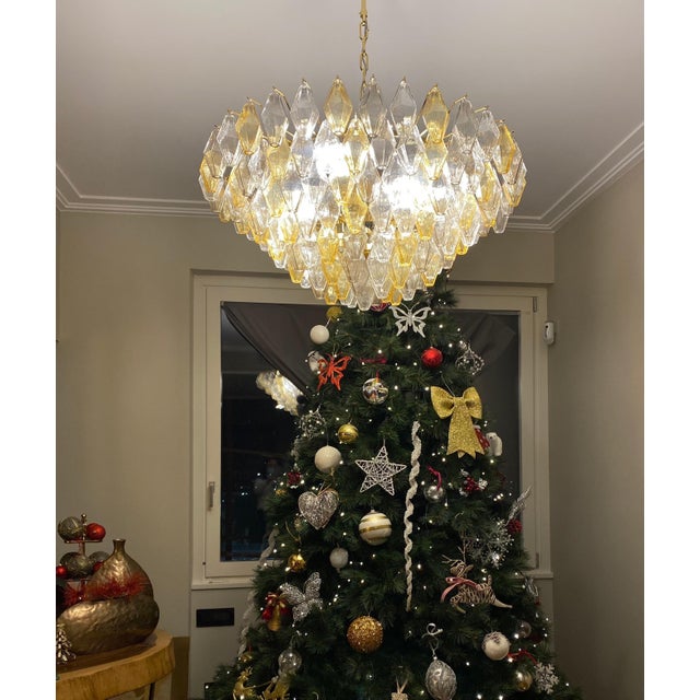 Large Amber and Grey Poliedri Murano Glass Chandelier For Sale - Image 11 of 14
