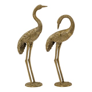 Vintage 24" Bronze & Brass Casted Mid-Century Chinoiserie Cranes For Sale