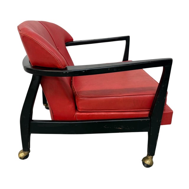 Mid-Century Modern Mid-Century Modern Red Vinyl Arm Chair For Sale - Image 3 of 7