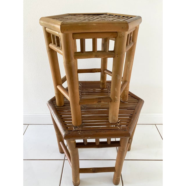 Mid Century Bamboo Rattan Hexagon Nesting Tables Set of 2 Chairish