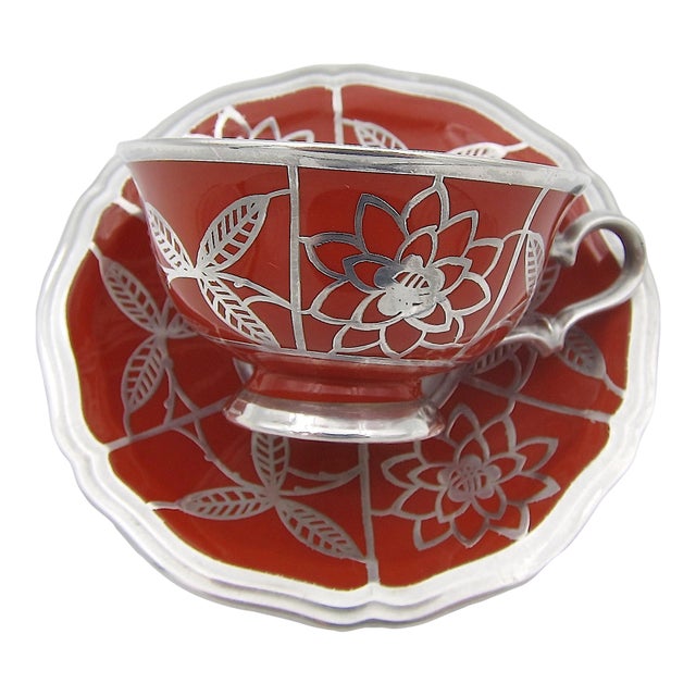Manfred Veyhl Silver Overlay Demitasse Porcelain Cup and Saucer For Sale