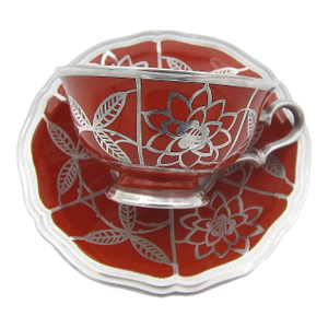 Manfred Veyhl Silver Overlay Demitasse Porcelain Cup and Saucer