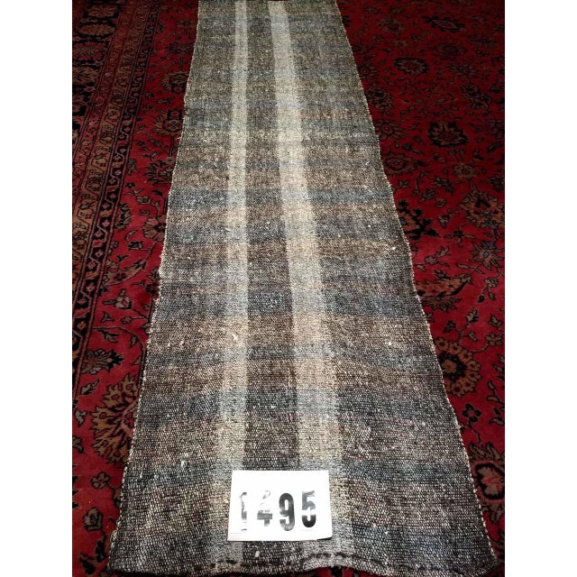 Gray Vintage Turkish Kilim Rug, Handwoven Wool, Stripe Pattern, Ivory & Gray, 3x9 For Sale - Image 8 of 8