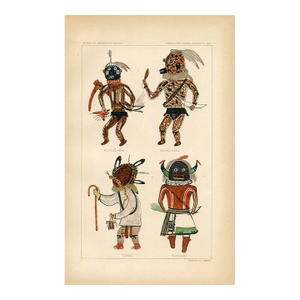 Early 1900s, Hopi Indian Kachina Print, War Gods, Original Antique Native American Lithograph