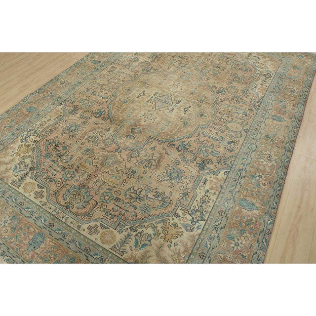 Farmhouse Tabriz Rug 7’8” X 10’7” Pink Wool Vintage Distressed Hand-Knotted Carpet For Sale - Image 3 of 15