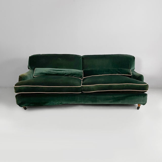 Italian modern green velvet sofa Raffle by Vico Magistretti for De Padova, 1990s Raffles two-seater sofa in forest green...