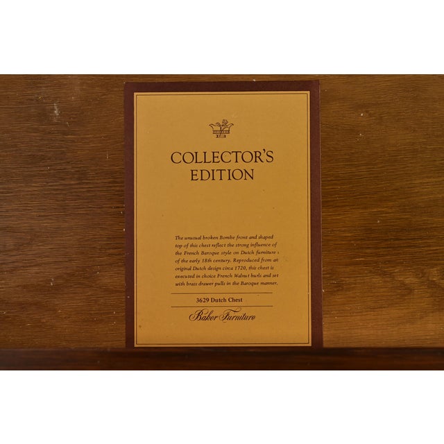 1980s Baker Furniture Dutch Baroque Burled Walnut Bombe Chest or Commode For Sale - Image 9 of 14