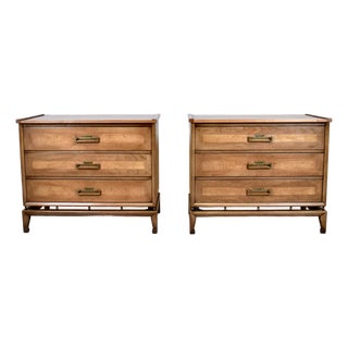 1960's Walnut Banded Commodes Chests of Drawers, Pair For Sale