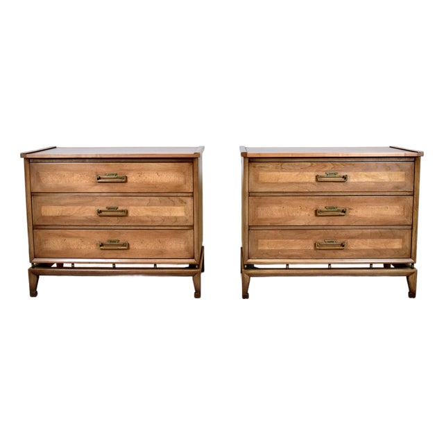 1960's Walnut Banded Commodes Chests of Drawers, Pair For Sale
