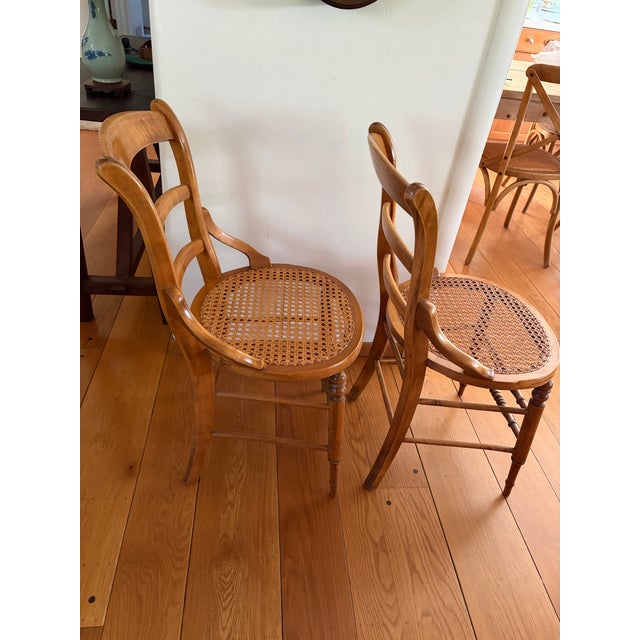 Wood Antique Victorian Eastlake Style Ladderback Cane Occasional Chairs - Pair For Sale - Image 7 of 12