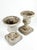 Mediterranean Pair of Vintage Cast Iron Campana Urns on Weathered Cast Stone Bases For Sale - Image 3 of 12