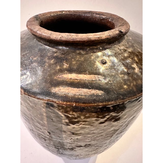 Vintage Studio Pottery Jar With Incised Leaf Motif For Sale - Image 4 of 7