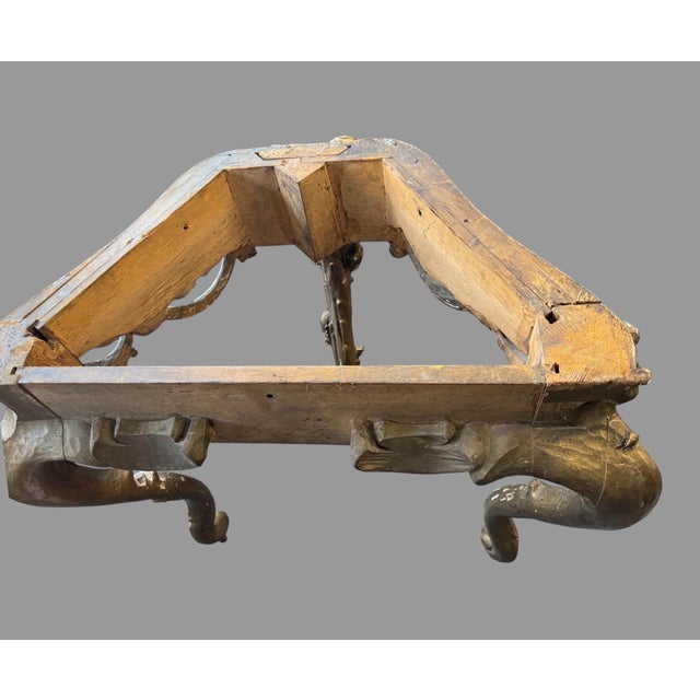 Antique Italian Carved & Gilt Decorated Marquetry Floral Inlay Top Console Hall Table For Sale - Image 6 of 11