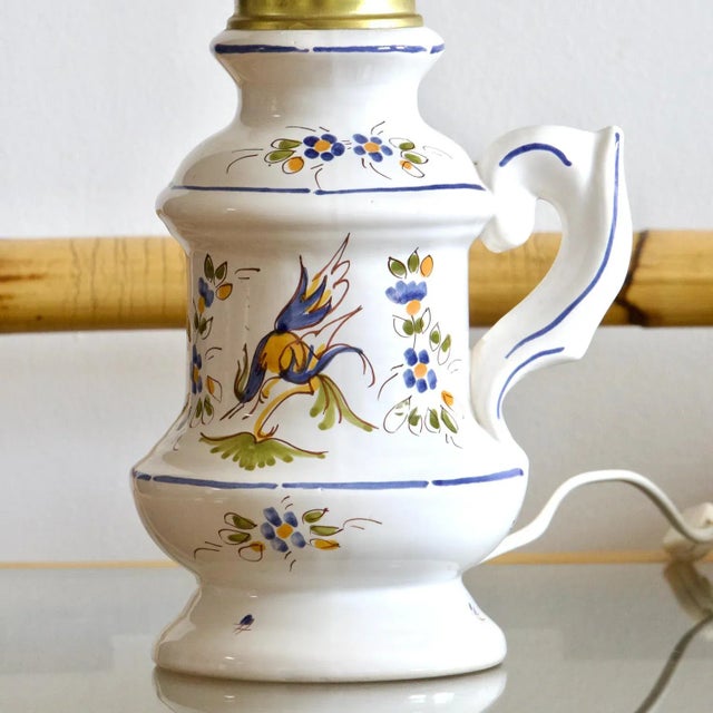 Large Hand-Painted Hand-Painted Lamp from Moustiers, 1930s For Sale - Image 4 of 11