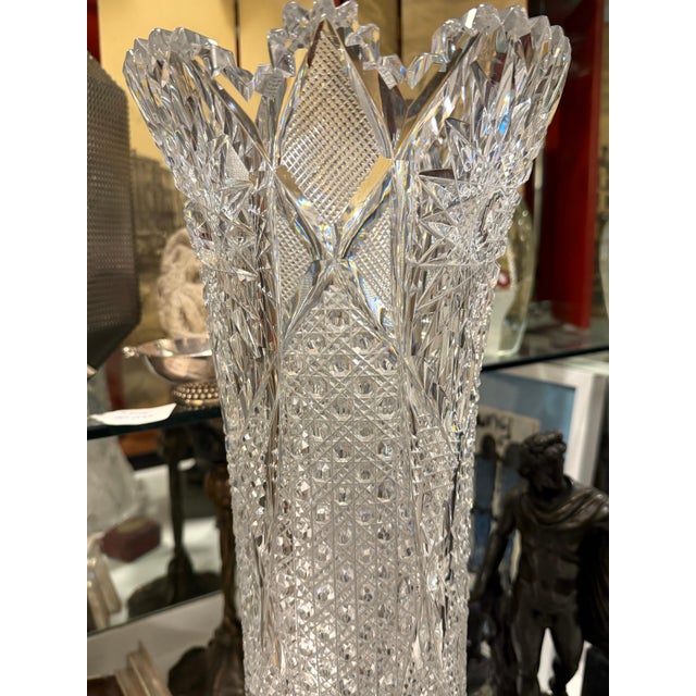 Early 20th Century Monumental American Brilliant Period Exhibition Cut Glass Trumpet Vase, Hawkes For Sale - Image 5 of 18