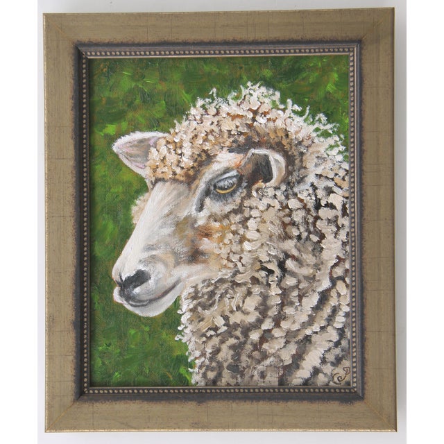 Ram Sheep Portrait English Traditional Realism Impressionism Antique White Sienna Green Original Oil Painting Cleo Plowden For Sale - Image 6 of 6