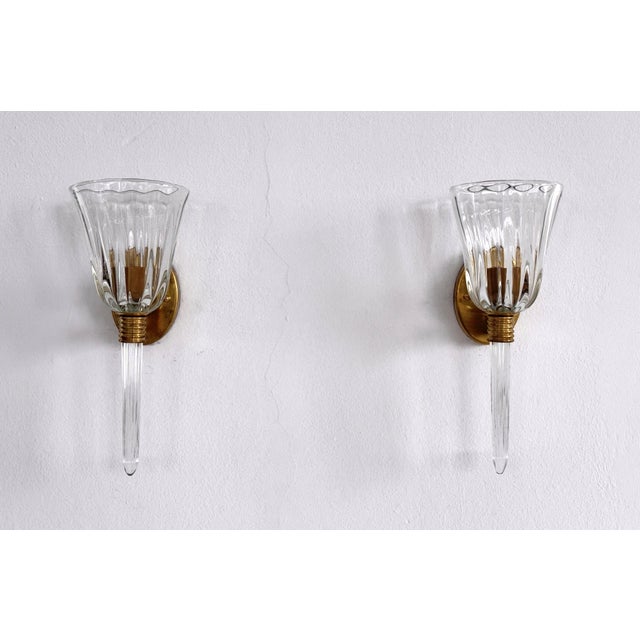 Vintage Italian Wall Sconces in Murano Crystal Glass and Brass, 1990s, Set of 2 For Sale - Image 9 of 18