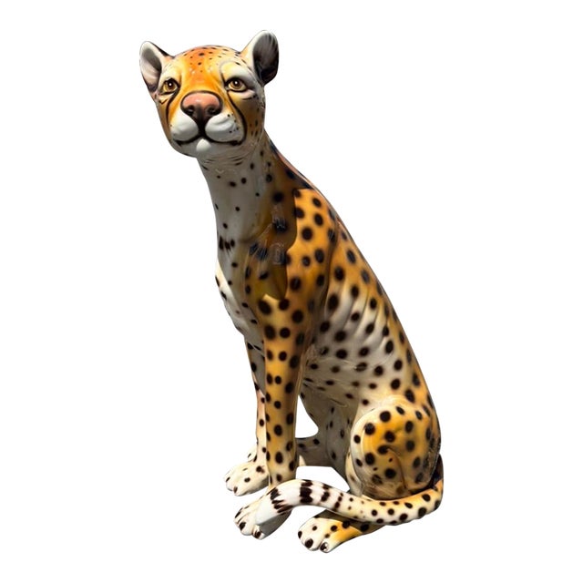 Italian Hand-Painted Ceramic Cheetah For Sale