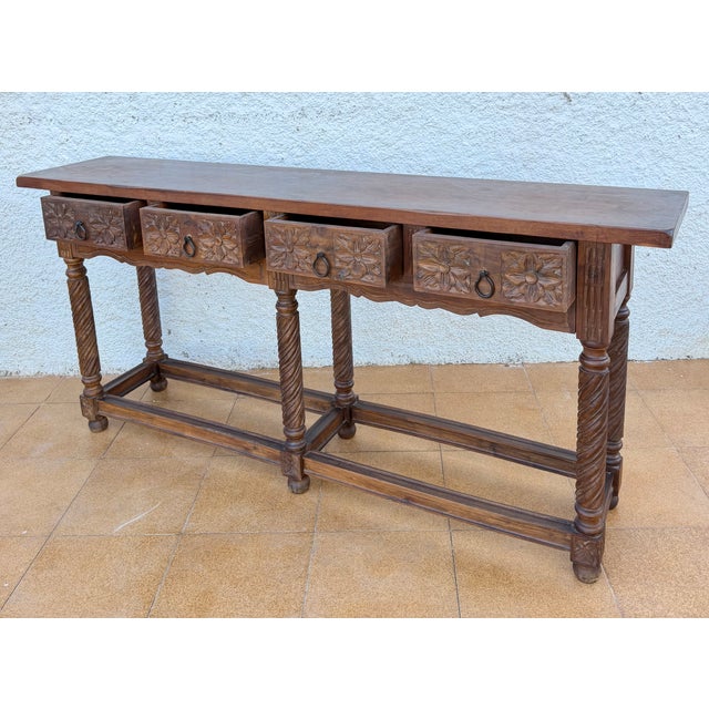 Wood Early 20th Century Spanish Baroque Style Hardwood Console Table, 1930s For Sale - Image 7 of 12