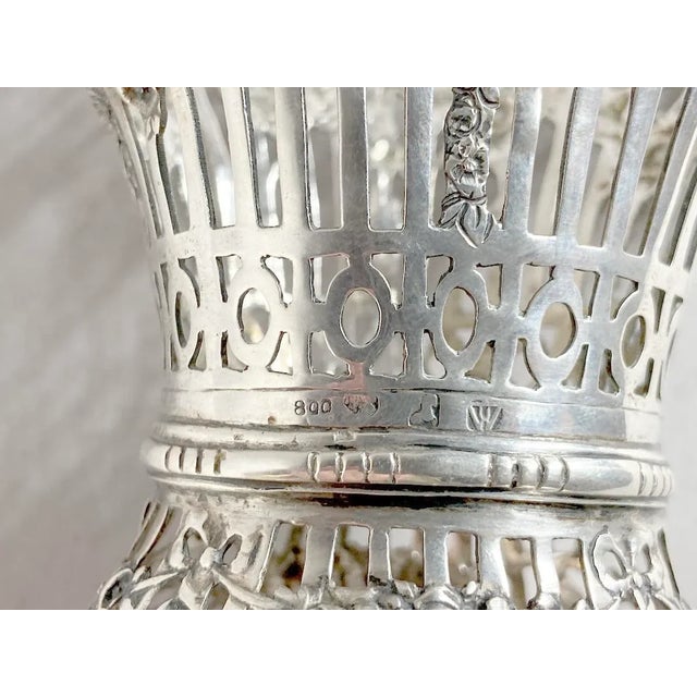 Late 19thC German Sterling Silver Pierced Basket W/Glass For Sale - Image 12 of 13