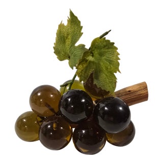 Acrylic Lucite Glass Grapes on Driftwood Cluster Mid Century Modern Avacado Green For Sale