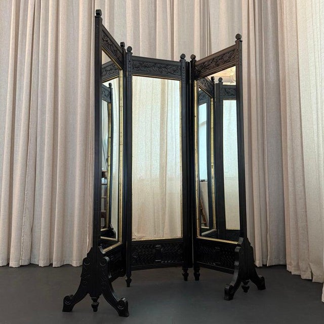 Victorian Antique Eastlake Trifold Standing Floor Mirror Room Divider For Sale - Image 3 of 15