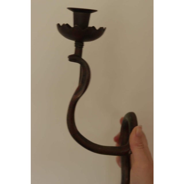 Egyptian Revival Engraved Brass Enameled Cobra Sconces, Set of 2 For Sale - Image 5 of 13