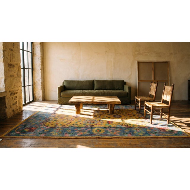 Yellow 1930s Yellow Floral Modern Antique Indian Cotton Agra Rug 6'3" X 9' Knotted Pile Carpet For Sale - Image 8 of 8