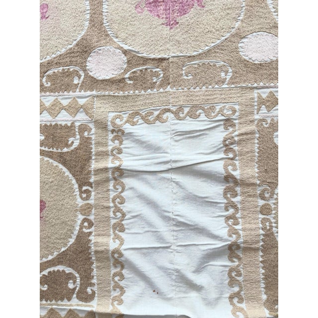 Suzani Wall Tapestry - Neutral Tan Uzbekistan Embroidery For Sale - Image 14 of 16