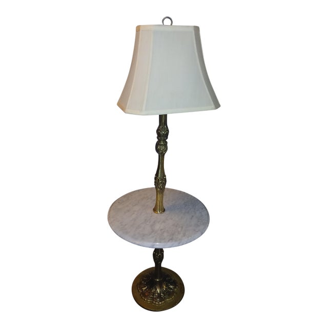 1970s Catco Hollywood Regency Brass & Italian Marble Table Combo Lamp – Acanthus Leaf For Sale