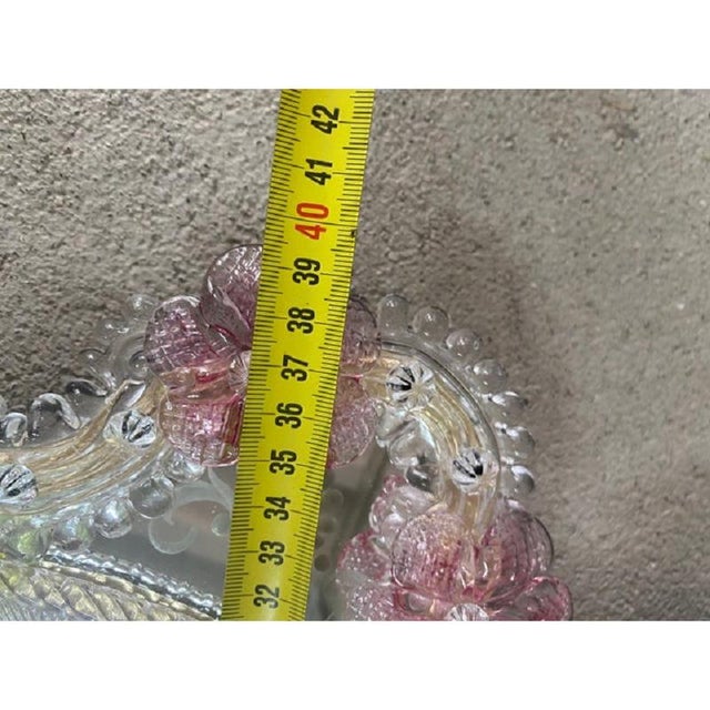 Venetian Oval Green and Pink Floral Hand-Carved Mirror by Simoeng, 2000s For Sale - Image 6 of 10