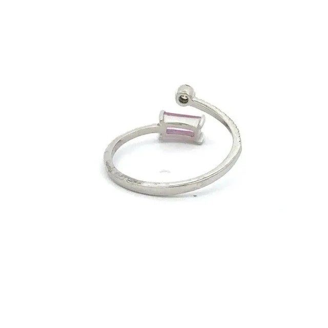 Pink Minimalist Open Ended Ring With Baguette Cut Pink Sapphire and Diamond Size 7 For Sale - Image 8 of 10