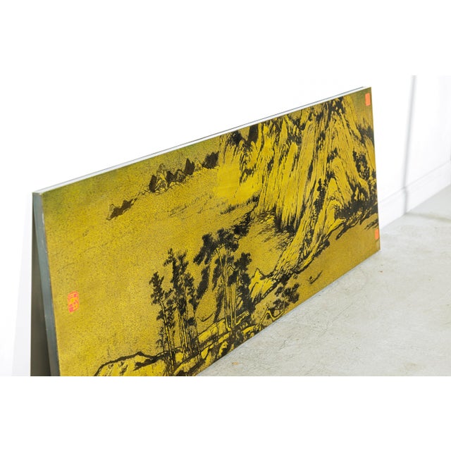 Chinese Metal Landscape Wall Panel with Mountain and River Scene For Sale - Image 12 of 18
