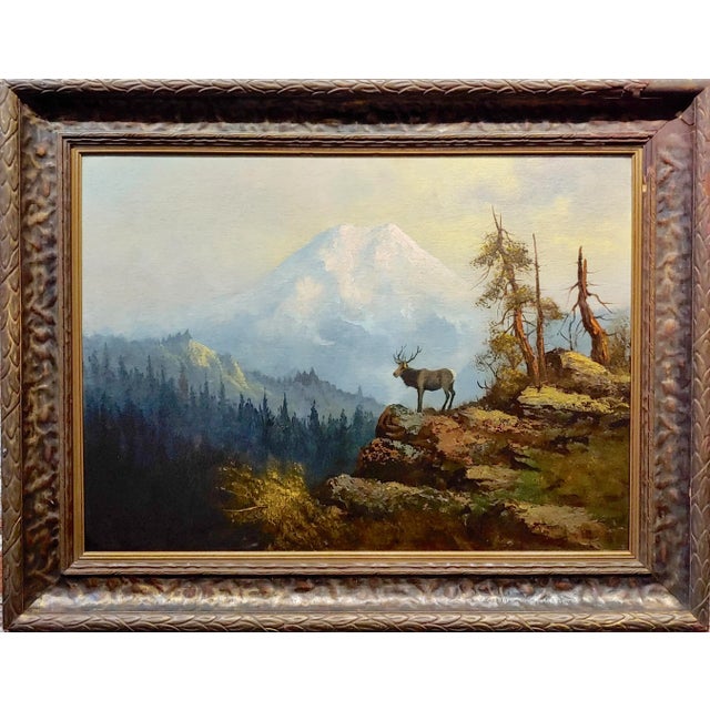 The Lonely Elk on Mount Shasta - 19th century Oil painting oil painting on boards -unsigned circa 1880/1900s frame size 36...